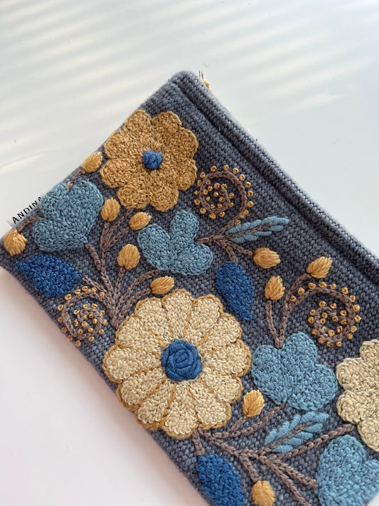 Cosmetic Pouch or Crossbody Purse - Gray/Blue