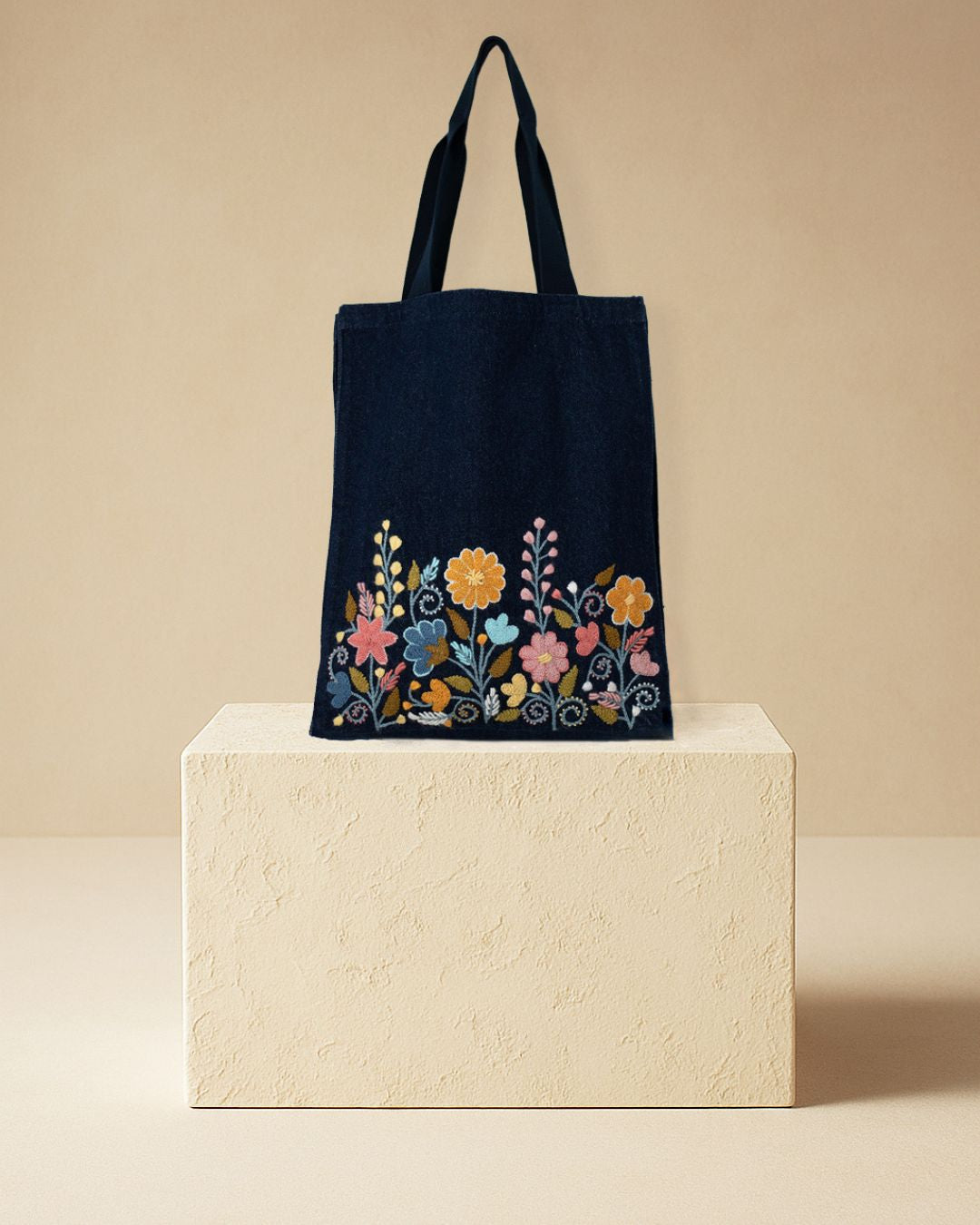 Eco Totebag (pink, light blue, yellow embroidery) Intro price