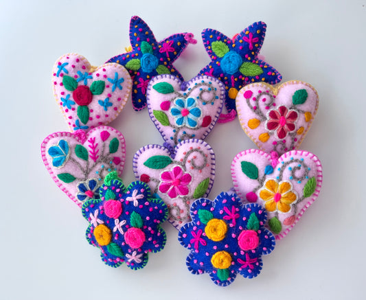 Ornaments - Stars + Flowers (Blue - Pink)