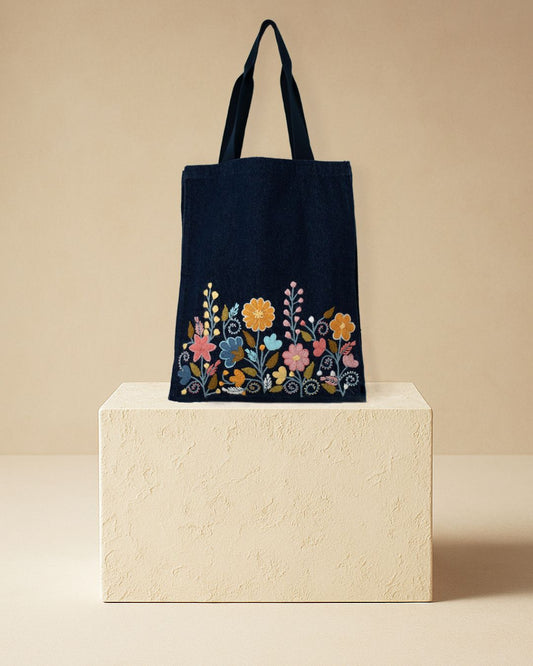 Eco Totebag  (pink, light blue, yellow embroidery) Intro price